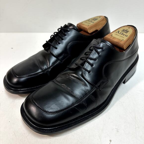 Mezlan Square Toe Bluchers Black Leather Derby Dress Shoes Made in Spain 8.5 - Picture 2 of 12